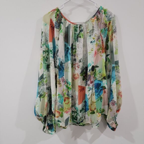 Leifsdottir Womens Top Size 14 Silk Floral Bohemian Fairy Peasant Art To‎ Wear - Picture 2 of 7